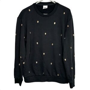 Zara Skull Studded Crewneck Sweatshirt Med Whimsigoth Rock Festival Punk Black